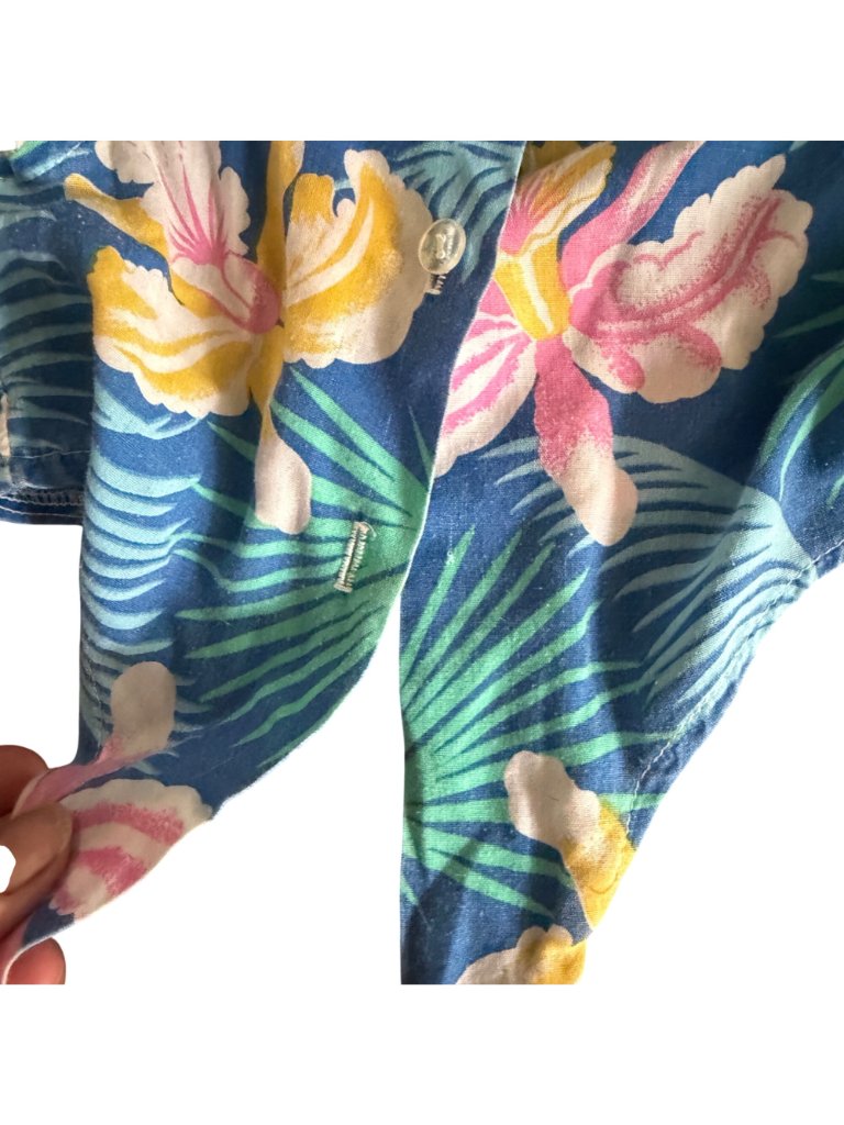 Rodeo Drive California Kids Vintage Tropical Floral Tie-Front Crop Top Blue & M — image 5 of 5